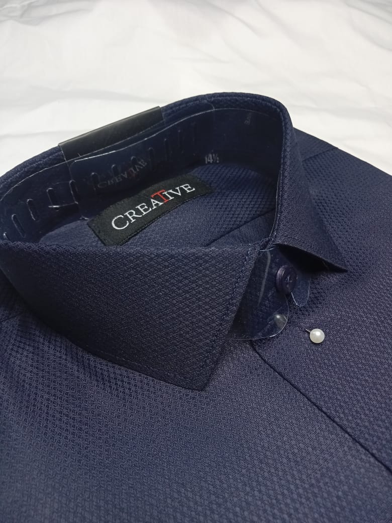 The CREATIVE, Dark Blue Textured Dress Shirt (Premium Texture Dobby Fabric)
