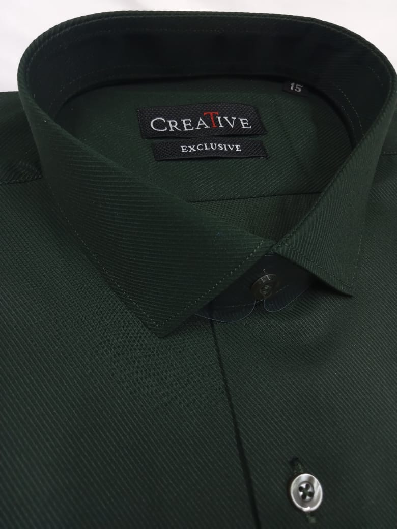 CREATIVE EXCLUSIVE Dark Green, Cross Rod, Self-Textured Dress Shirt