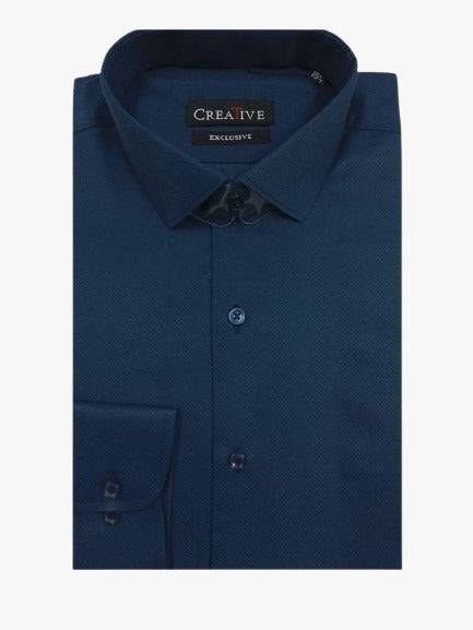 CREATIVE EXCLUSIVE, Midnight Blue Classic Dress Shirt (Cross Rod Self-Textured)