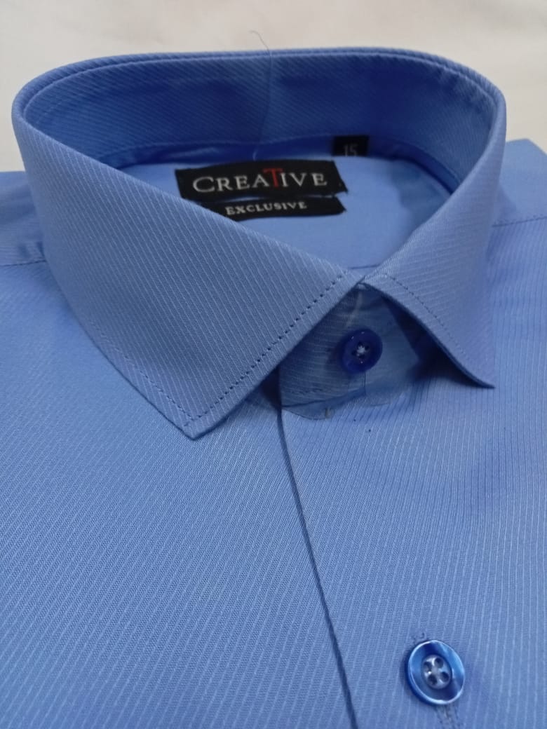 CREATIVE EXCLUSIVE Sky Blue, Cross Rod, Self Textured Dress Shirt