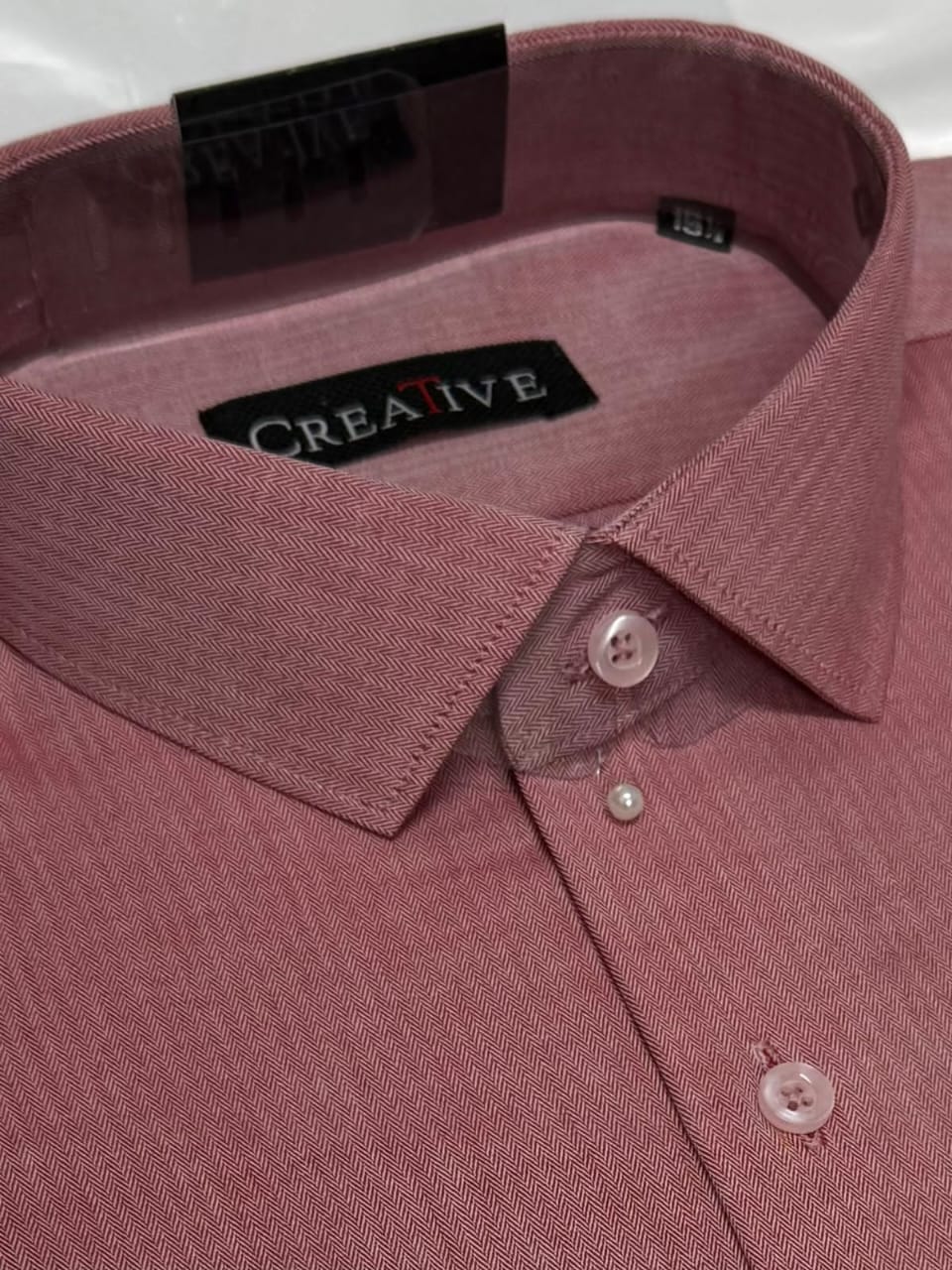 Rosewood Chambray Chevron Weave Cotton Shirt